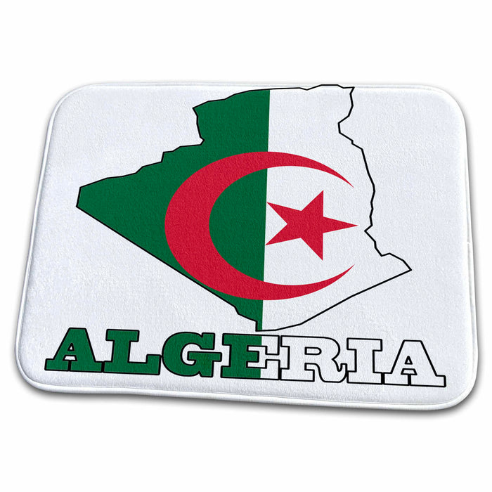 Dish Drying Mat - The flag of Algeria in the outline map of the country and name, Algeria Flags and Maps - Africa