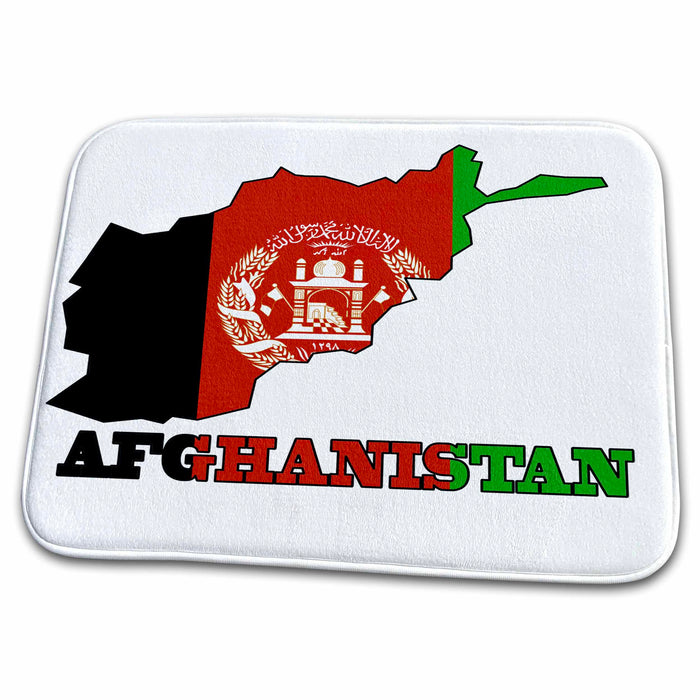 Dish Drying Mat - The flag of Afghanistan in the outline map of the country and name, Afghanistan Flags and Maps 2