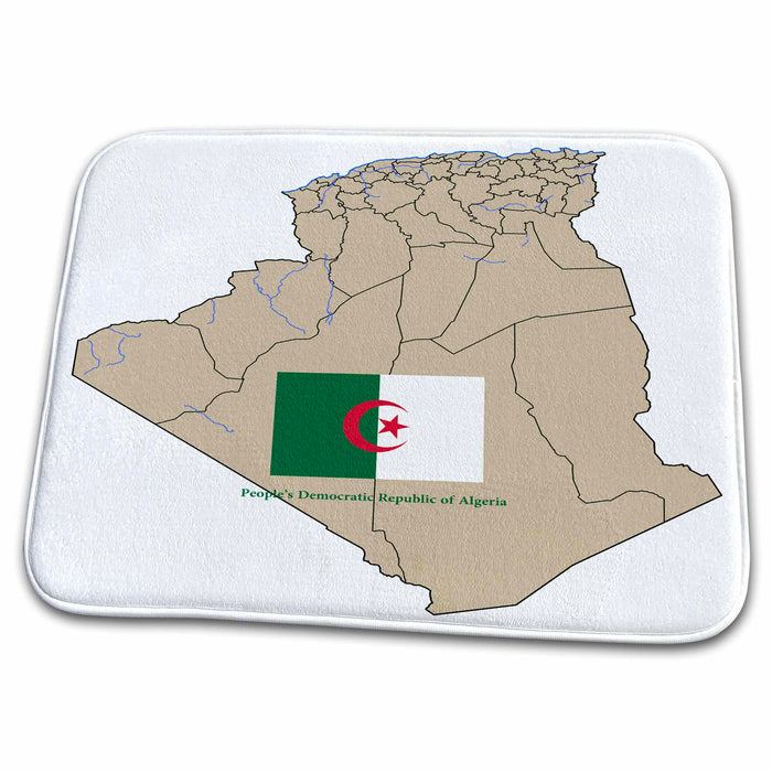 Dish Drying Mat - The map and flag of the Peoples Democratic Republic of Algeria with the provinces shown. Flags and Maps - Africa