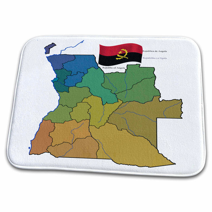 Dish Drying Mat - The map and Flag of the Republic of Angola with all the provinces shown Flags and Maps - Africa