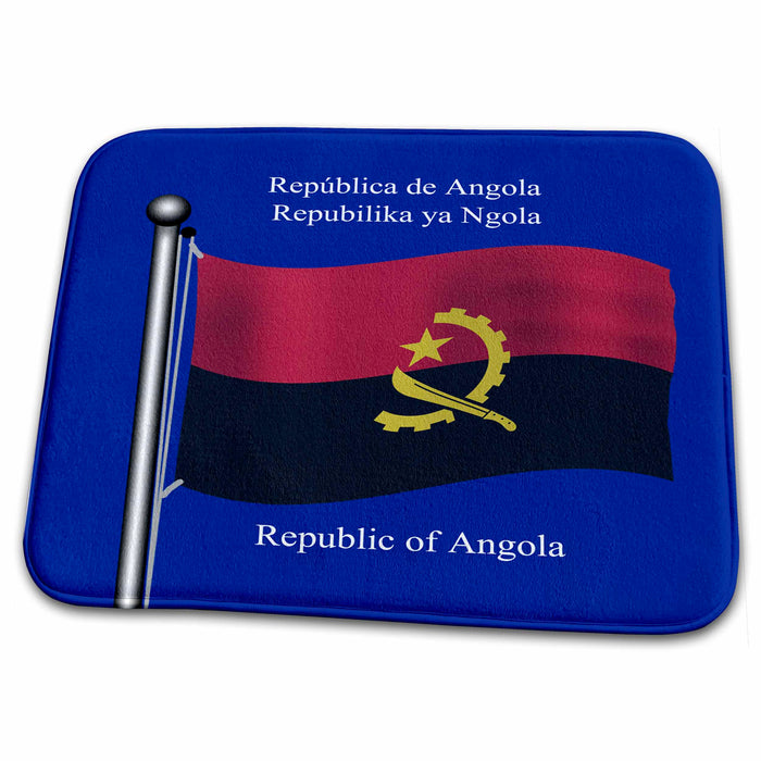 Dish Drying Mat - The waving flag of Angola with the Republic of Angola in English, Portuguese and Kikongo Flags and Maps - Africa