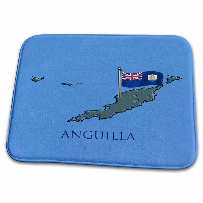 Dish Drying Mat - The map and flag of the Caribbean country of Anguilla Flags and Maps - North America