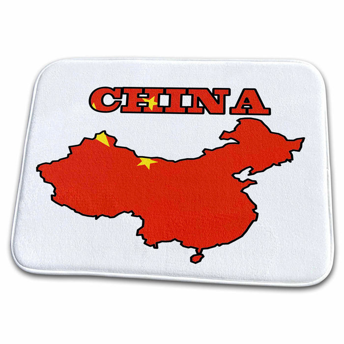 Dish Drying Mat - Flag of Peoples Republic of China in the outline map of China and the name China. Flags and Maps 2