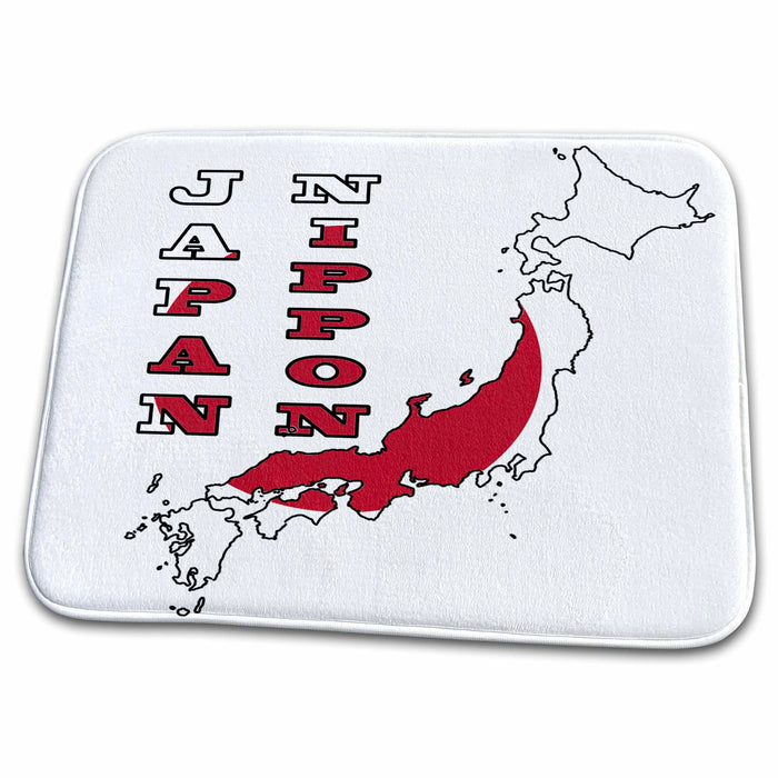 Dish Drying Mat - Flag of Japan in the outline map of Japan and the names Japan and Nippon Flags and Maps 2