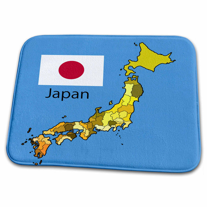 Dish Drying Mat - The map and flag of the Japan with all the forty-seven prefectures labeled and colored. Flags and Maps 2