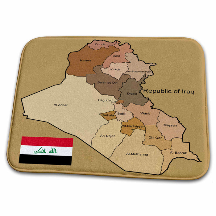 Dish Drying Mat - Political map of Iraq with each province identified by name and Iraqi flag Flags and Maps - Middle East