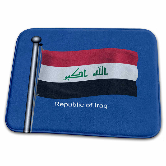 Dish Drying Mat - Flag of the Republic of Iraq waving on a dark blue background. Flags and Maps - Middle East