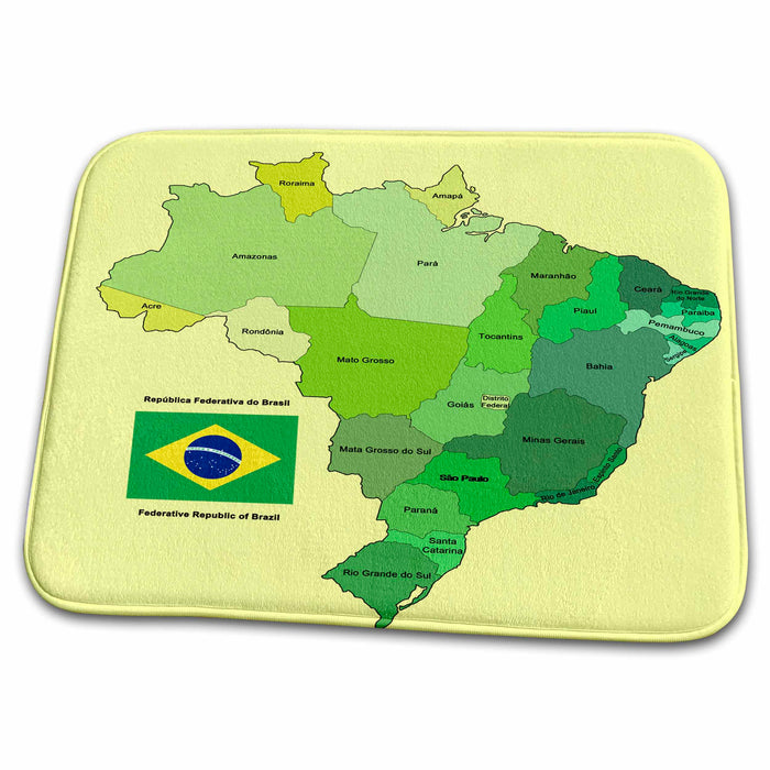 Dish Drying Mat - Colorful political map of Brazil with each state identified. Flag with English and Portuguese text Flags and Maps - South America