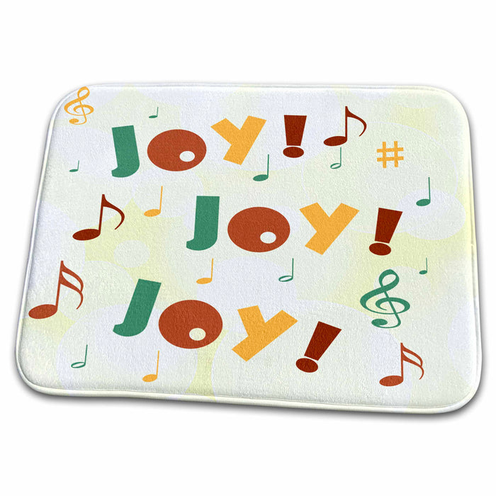 Dish Drying Mat - Colorful music notes and text Joy, Joy, Joy on a light cream background Designs Text Art