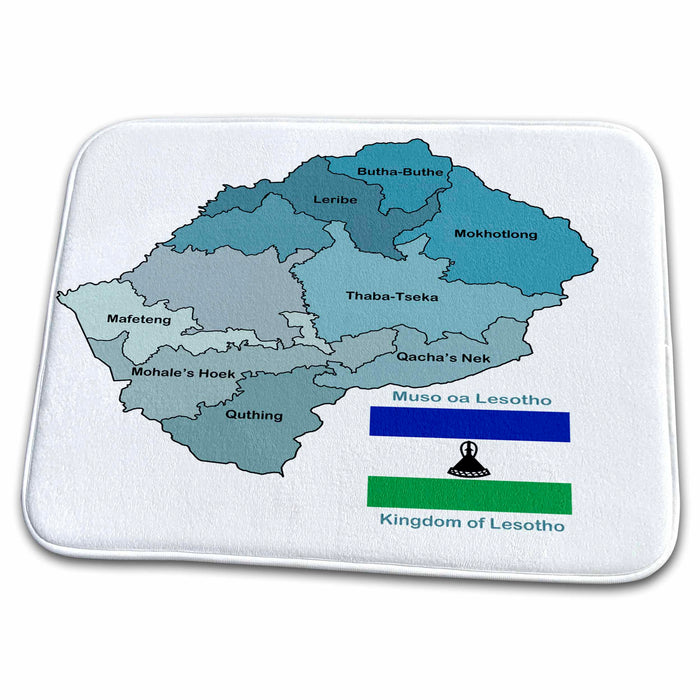 Dish Drying Mat - Political map and flag of Lesotho with all the provinces identified by name. Flags and Maps - Africa