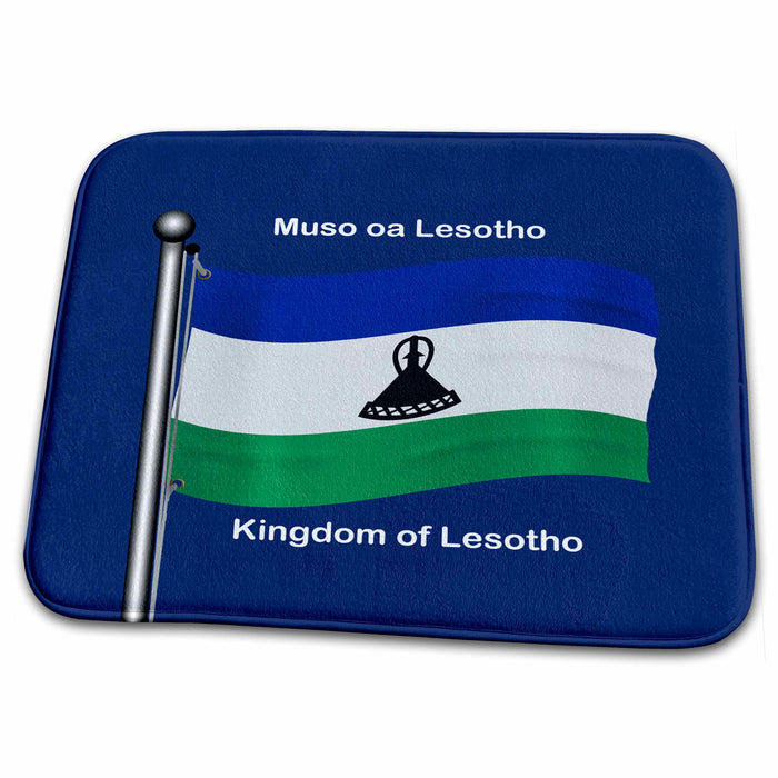 Dish Drying Mat - Waving flag of Lesotho with the Kingdom of Lesotho printed in English and Sesotho. Flags and Maps - Africa