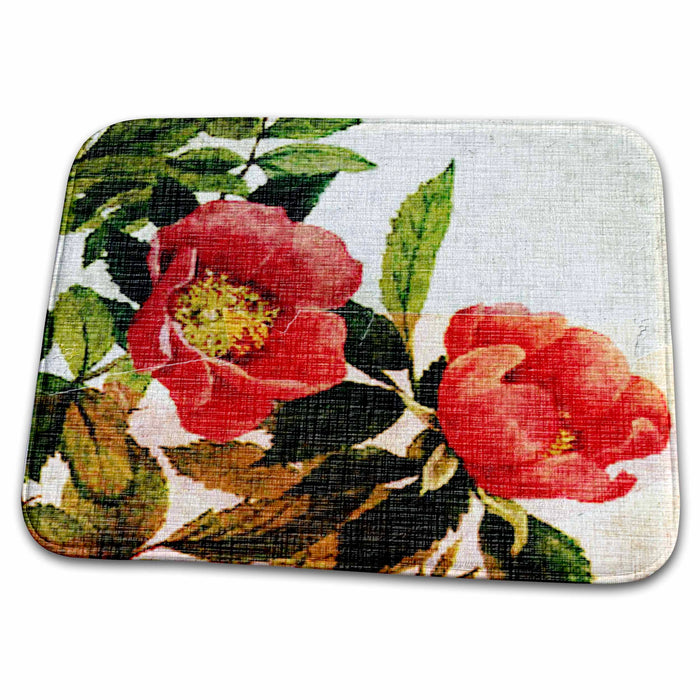 Dish Drying Mat - Vintage Red Flowers- Art PS Vintage