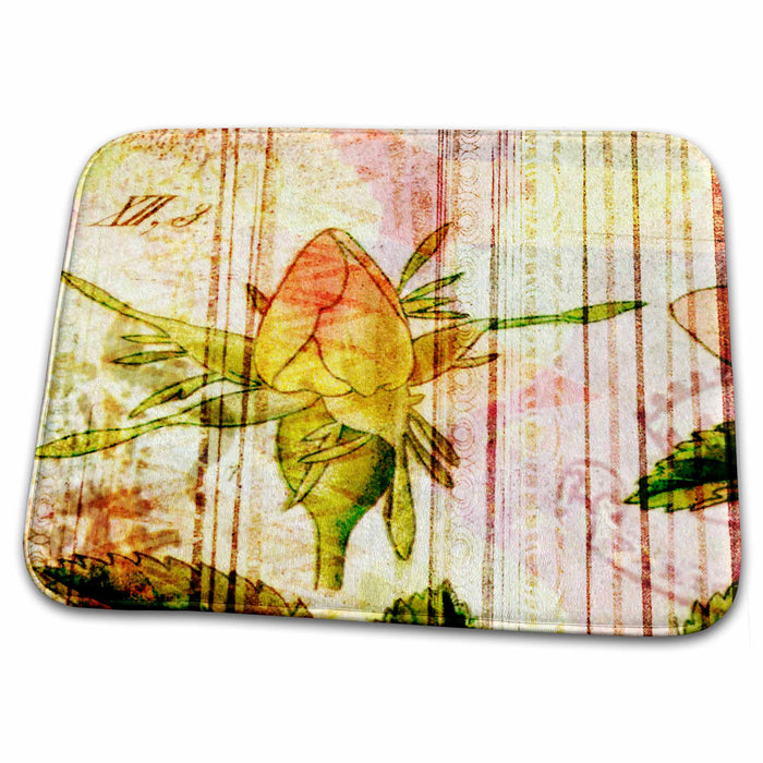 Dish Drying Mat - Yellow Flower Vintage Art PS Vintage