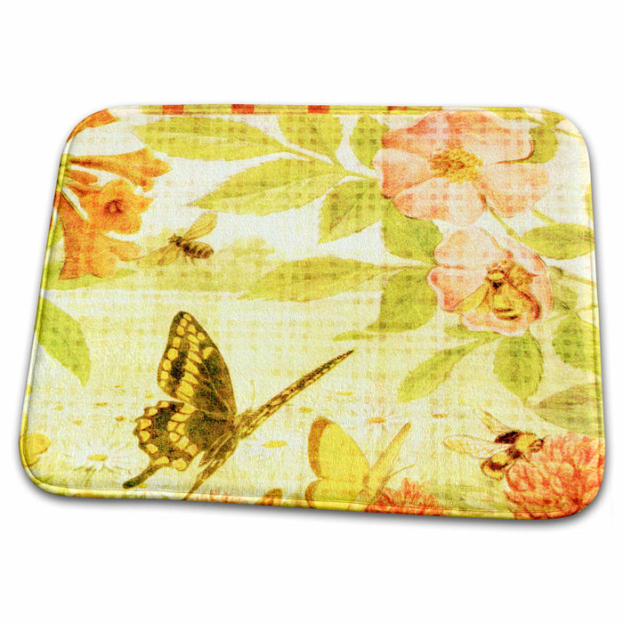 Dish Drying Mat - Beauty of Nature Bees and Butterflies Vintage Art PS Vintage