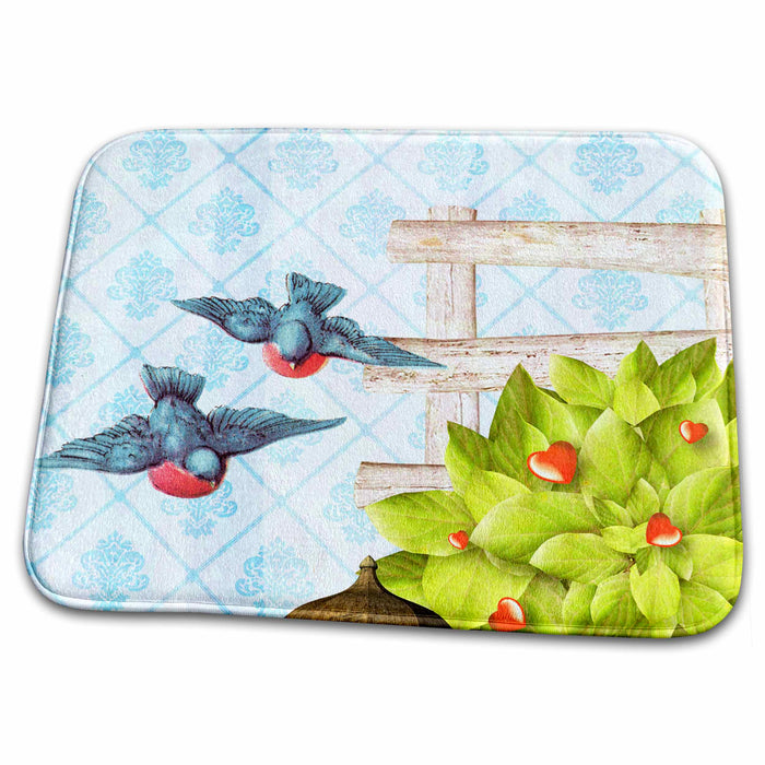 Dish Drying Mat - Two Blue Birds Vintage Art PS Vintage