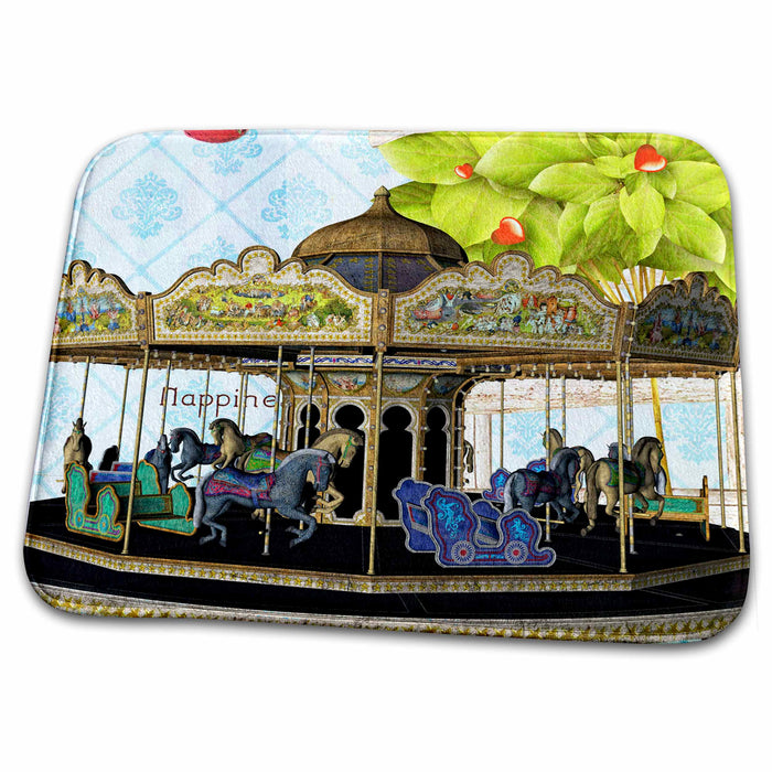 Dish Drying Mat - Happiness Carousel Vintage Art PS Vintage