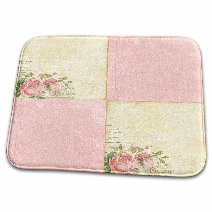 Dish Drying Mat - Pink Roses Vintage Collage Art PS Vintage