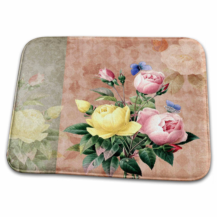 Dish Drying Mat - Roses and Butterflies Vintage Botanical Art PS Vintage