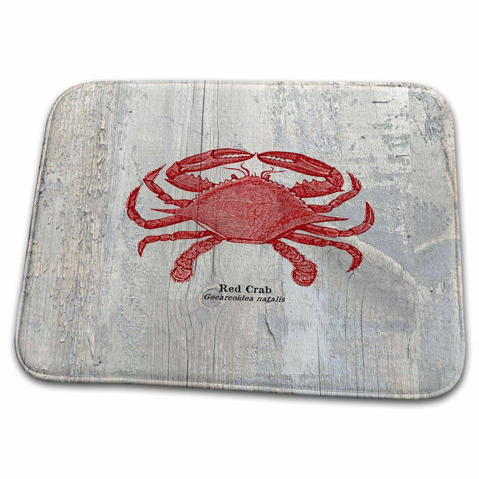 Dish Drying Mat - Red Crab on Wood- Beach Themed Art- Fish PS Beach