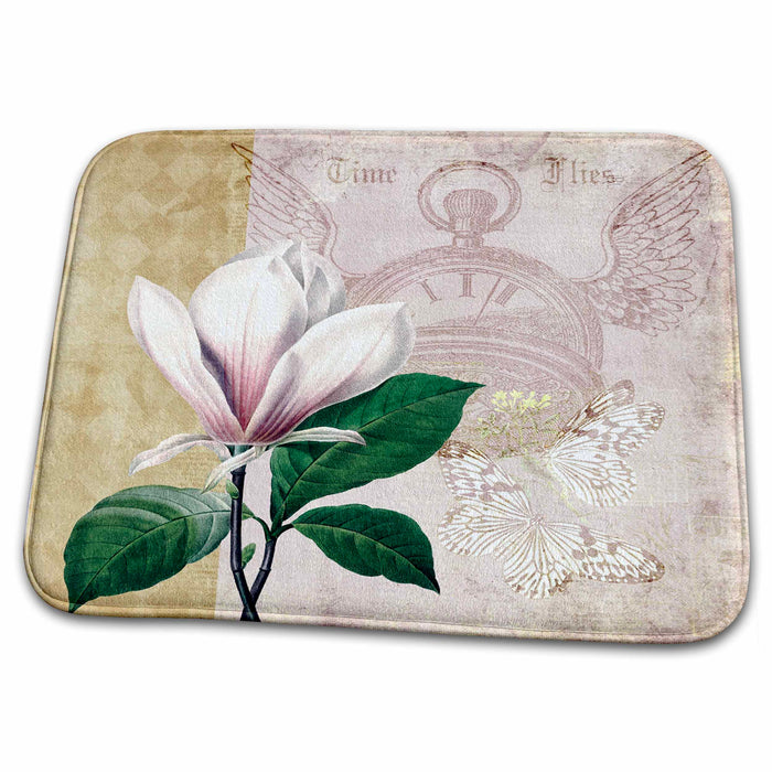 Dish Drying Mat - Vintage Magnolia Botanical with Butterflies PS Vintage