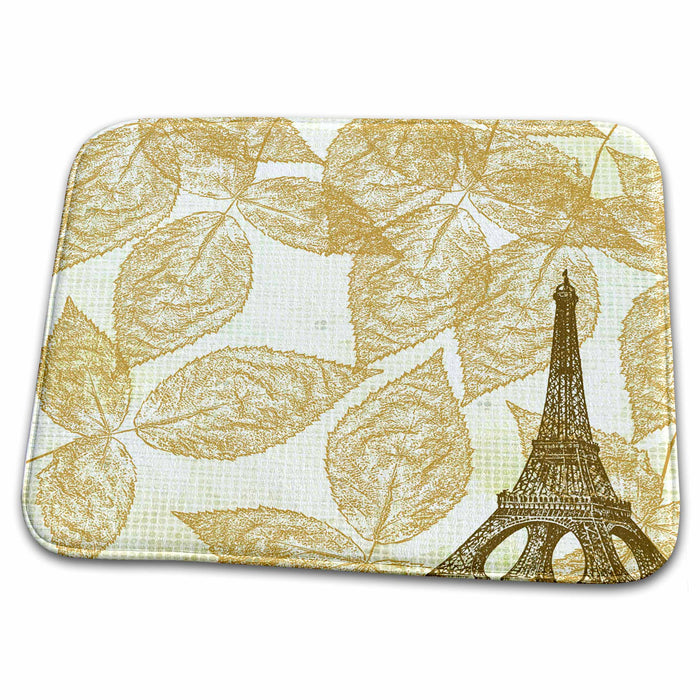 Dish Drying Mat - Golden Leaves Paris Eiffel Tower PS Vintage