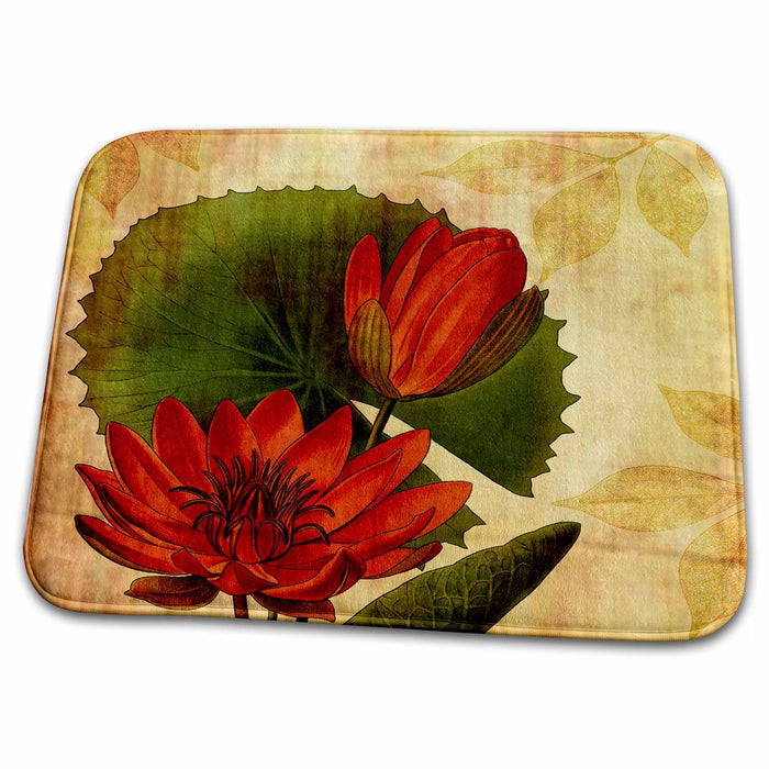 Dish Drying Mat - Vintage Red Botanical with Leaves PS Vintage