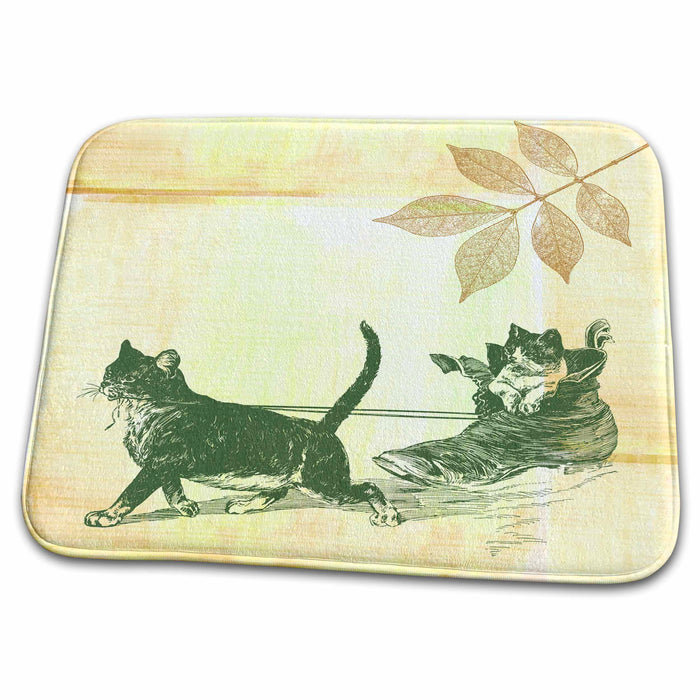 Dish Drying Mat - Cat Sled- Fun Pets- Animals Art PS Animals