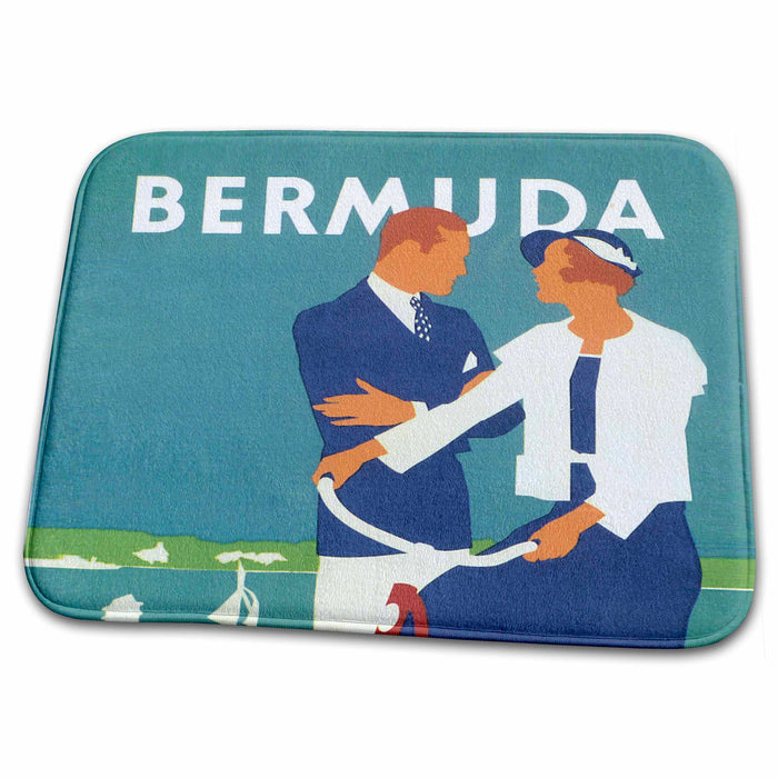 Dish Drying Mat - Vintage Bermuda Couple on Bicycle PS Vintage