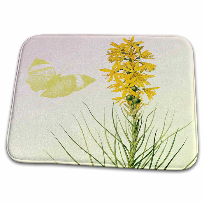 Dish Drying Mat - Vintage Yellow Butterfly and Flowers PS Flowers