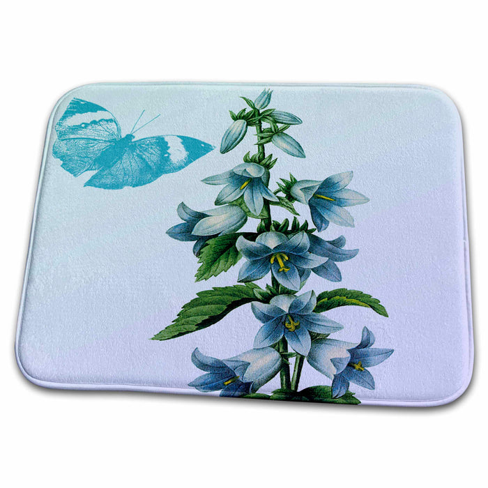 Dish Drying Mat - Vintage Blue Butterfly and Flowers PS Flowers