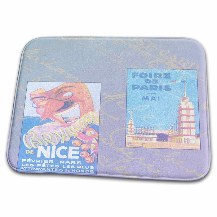 Dish Drying Mat - Vintage Travel Paris and Nice PS Vintage