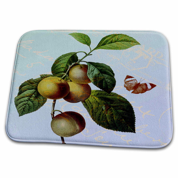 Dish Drying Mat - Vintage Plums with Butterfly- Fruits PS Vintage