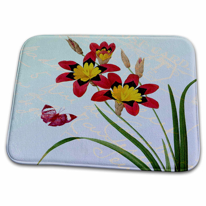 Dish Drying Mat - Vintage Ixia Botanical Art PS Flowers