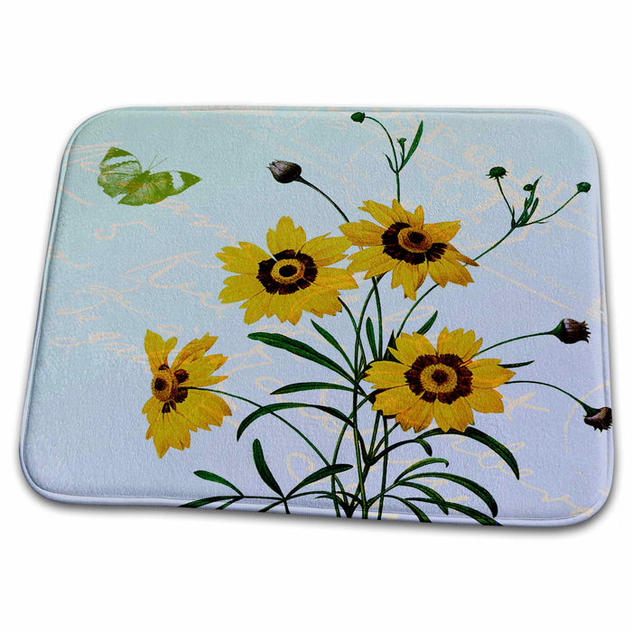 Dish Drying Mat - Vintage Yellow Botanical Art PS Flowers