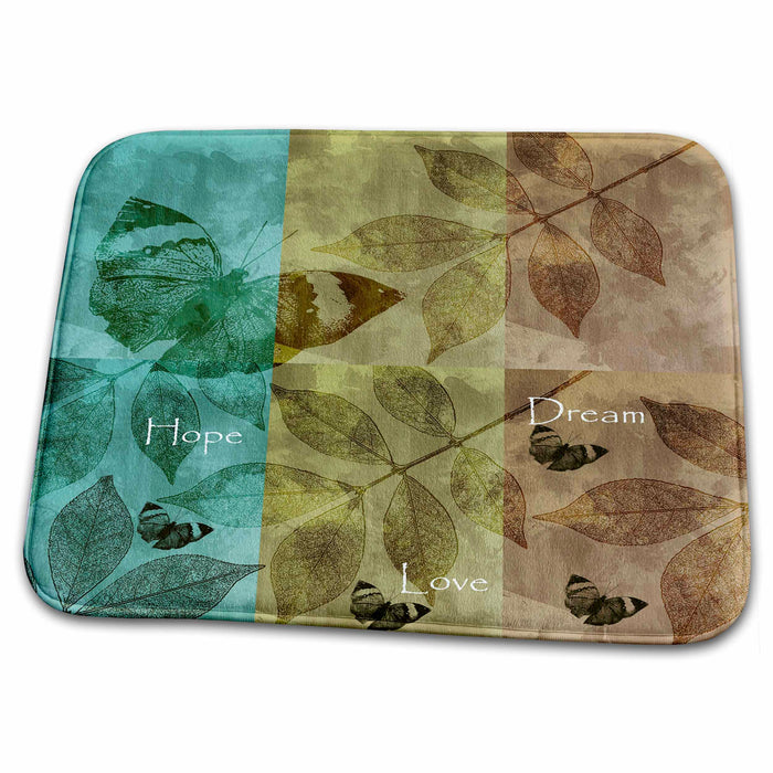 Dish Drying Mat - Earthy Green and Brown Hope, Love, Dream Butterflies PS Inspirations