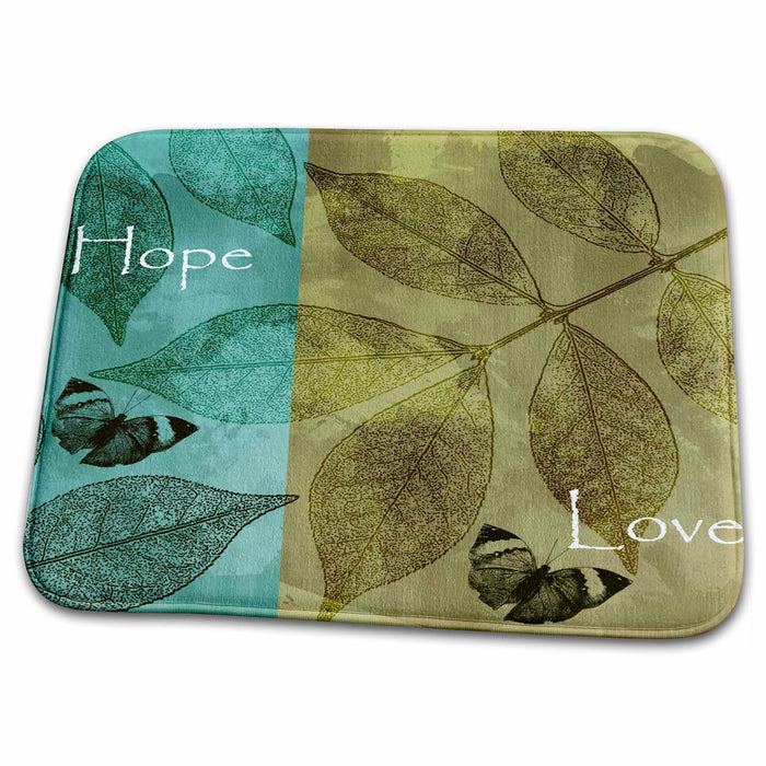 Dish Drying Mat - Gold and Green Inspirational Hope and Love Butterflies PS Inspirations