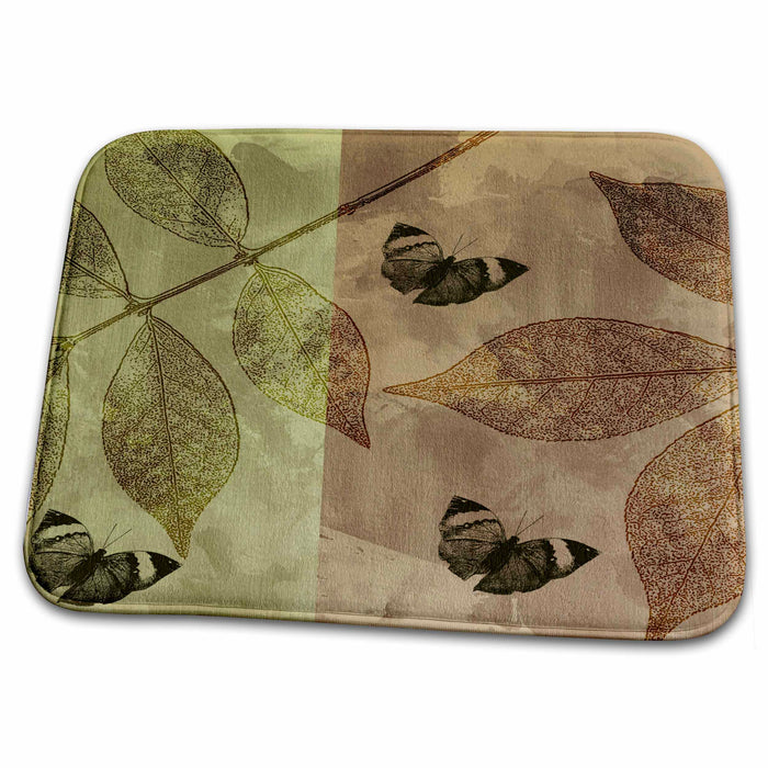 Dish Drying Mat - Gold and Brown Butterflies and Leaves PS Creations