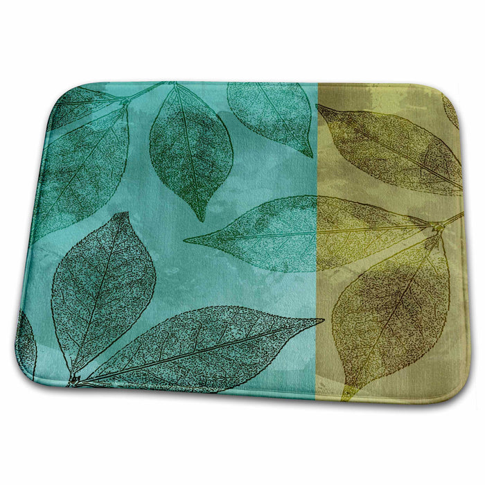 Dish Drying Mat - Green and Gold Leaves- Autumn Colors- Art PS Creations