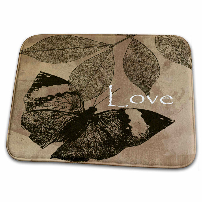 Dish Drying Mat - Brown Butterfly with Leaves Love PS Inspirations