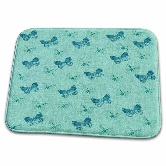 Dish Drying Mat - Mint and Blue Butterflies Art PS Creations