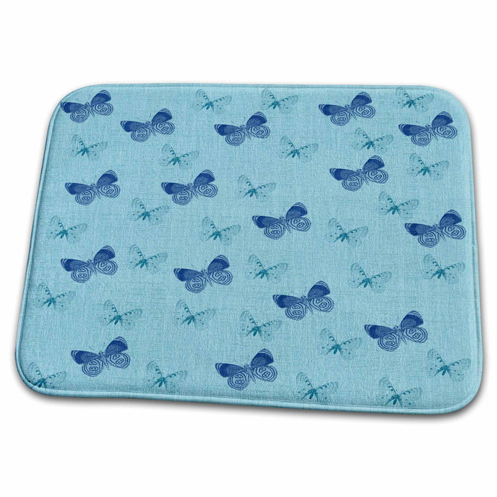 Dish Drying Mat - Blue and Aqua Butterflies Art PS Creations