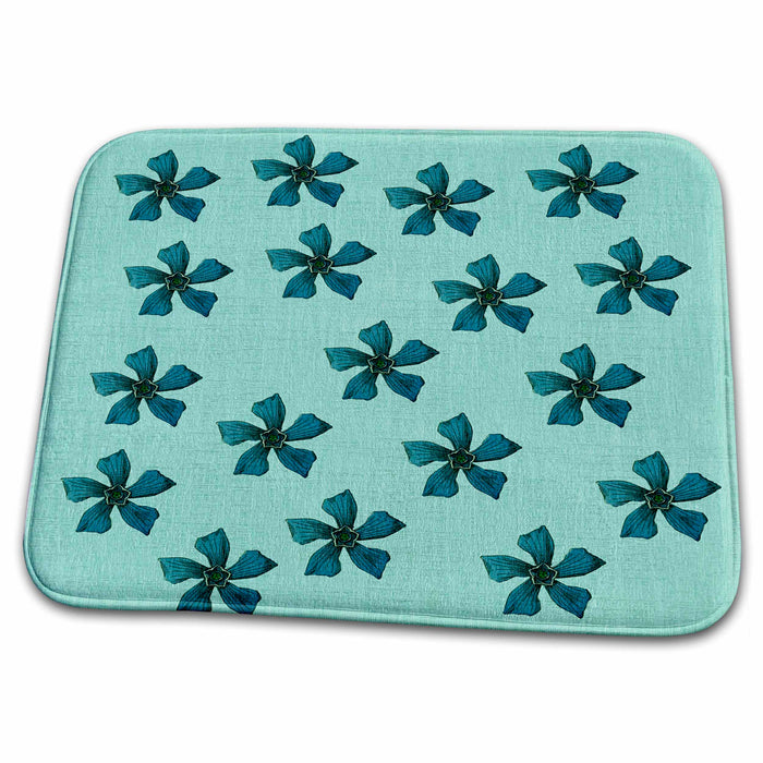 Dish Drying Mat - Teal Green Flowers- Botanical Art PS Flowers