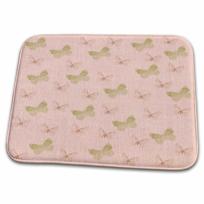 Dish Drying Mat - Pink and Lime Butterflies Art PS Creations