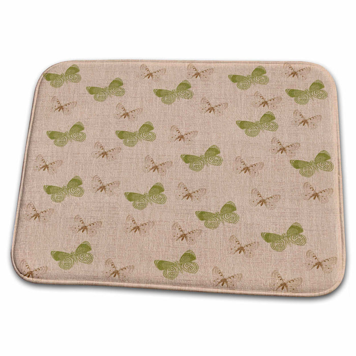 Dish Drying Mat - Beige and Green Butterflies Art PS Creations