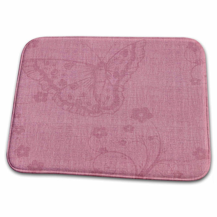 Dish Drying Mat - Pink Subtle Butterfly and Flowers Art PS Creations