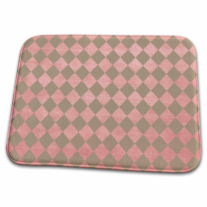 Dish Drying Mat - Pink and Gold Diamond Pattern- Art PS Creations