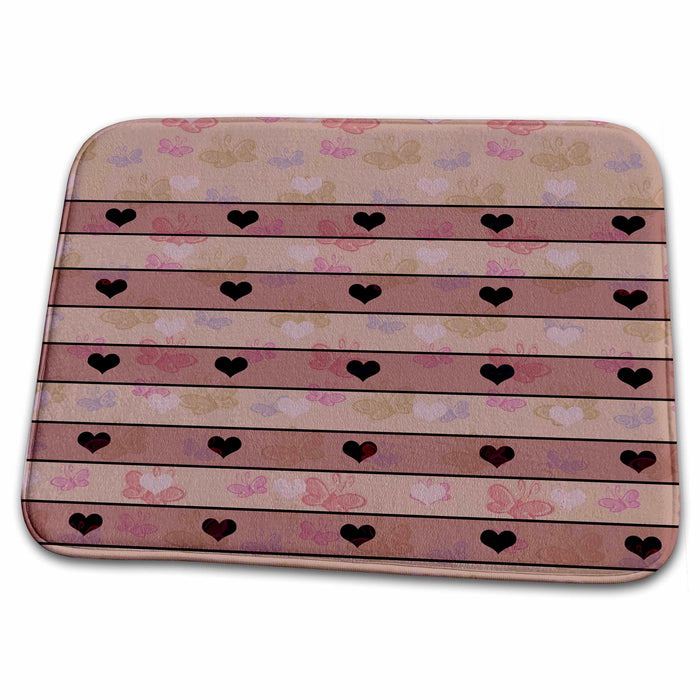 Dish Drying Mat - Pink Butterflies and Hearts Stripes PS Creations