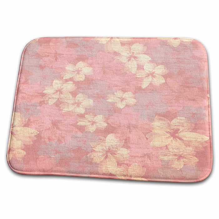 Dish Drying Mat - Vintage Style Pink and White Hawaiian Flowers PS Vintage