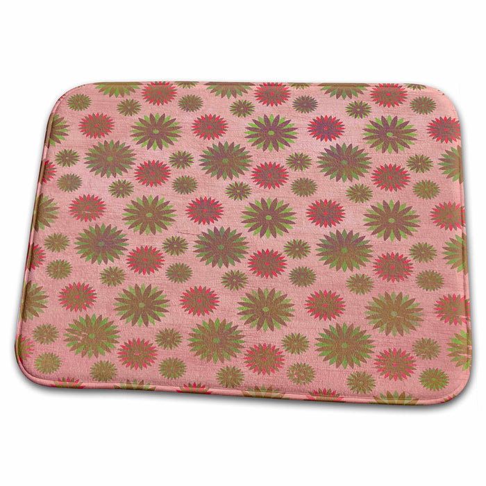 Dish Drying Mat - Antique Style Pink and Green Flowers PS Vintage