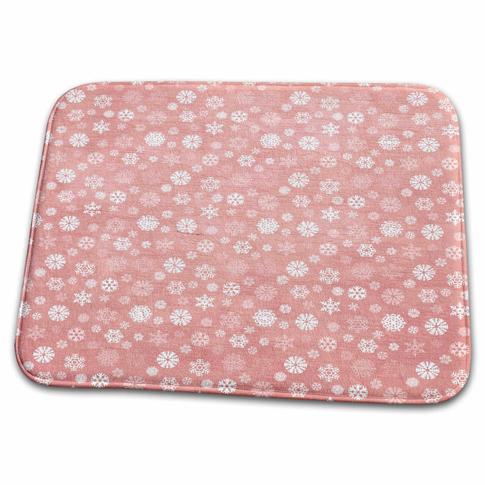 Dish Drying Mat - Pink and White Winter Snowflakes- Christmas Art PS Christmas